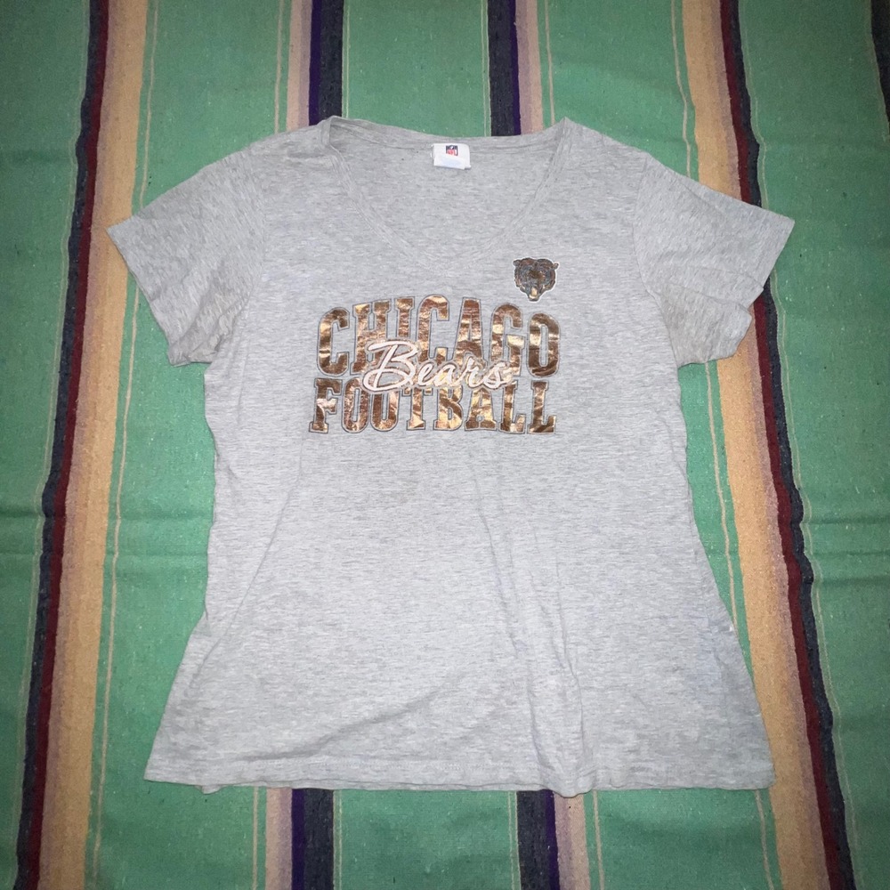 NFL Chicago Bears T-Shirt Womens Large Gray Metallic Gold Graphic Tee Football